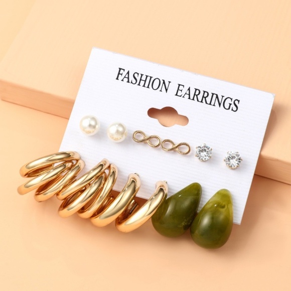 **ANISA* 12-Pc Gold x Pearl Fashion Stud x Hoop Earring Set - Picture 1 of 1